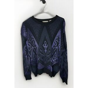 VTG Sweater Adult Medium Purple Black Grandpa Cosby Grunge Professor 80s 90s